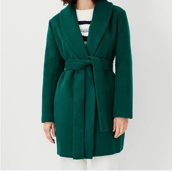NEW Ann Taylor Shawl Collar Belted Wrap Coat in Fresh Evergreen SP - Picture 15 of 15
